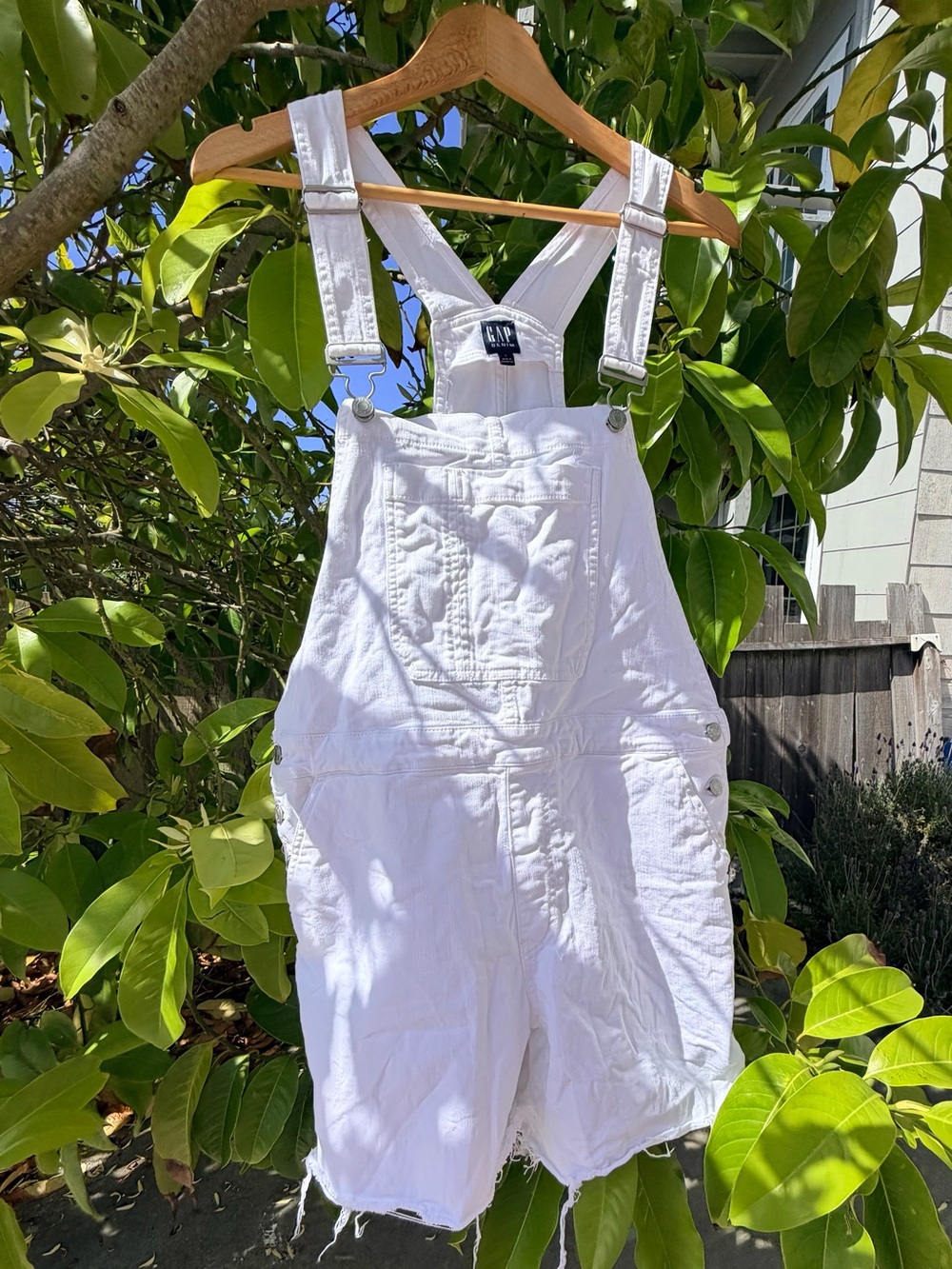 GAP White Distressed Denim Shortalls